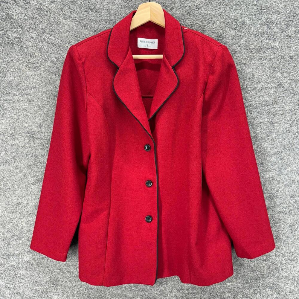 Alfred Dunner Blazer Women 12 Red Button Up Collared Long Sleeve Classic Fit